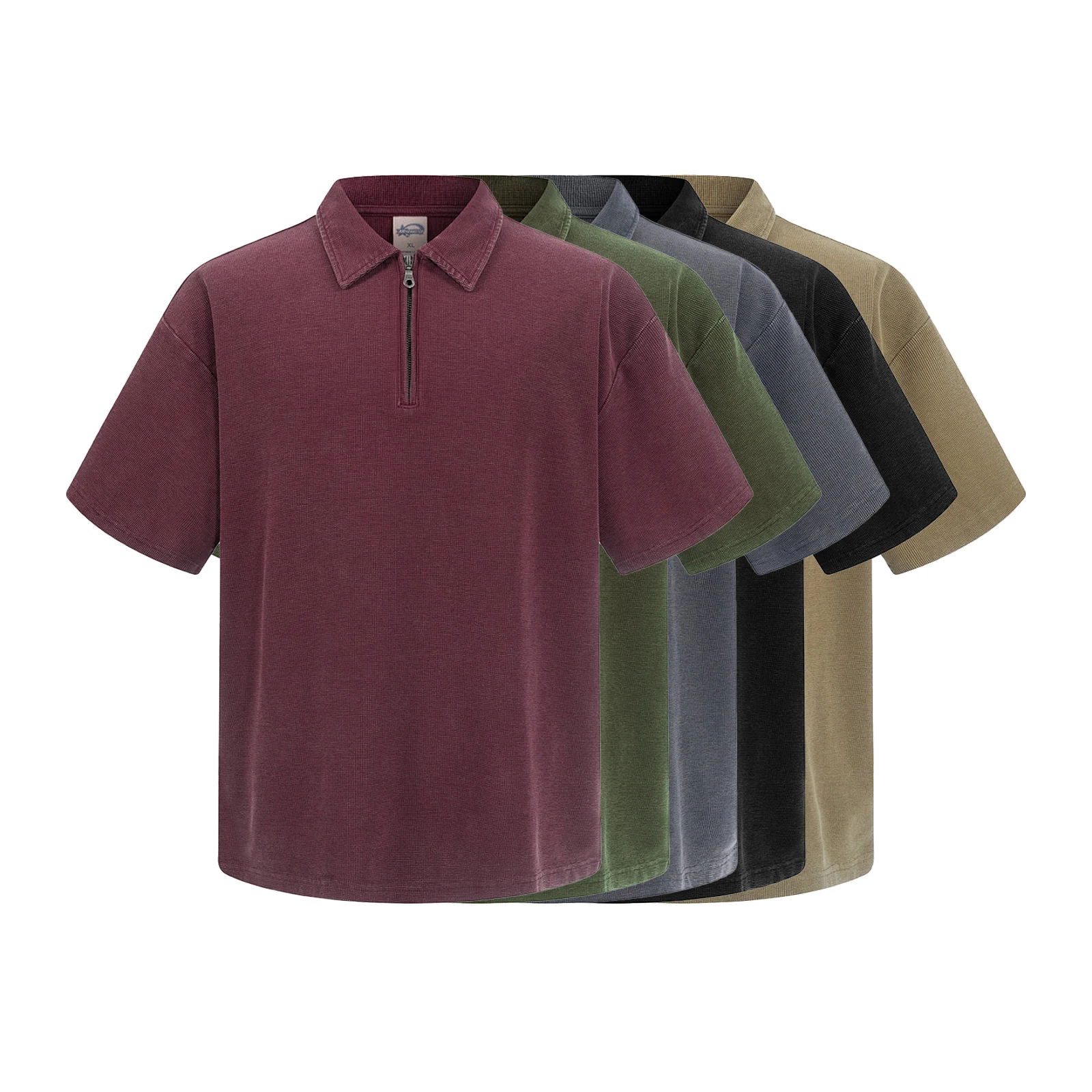 Футболка 3037 Washed Waffle Half-Zip Polo Items Футболка Washed Waffle Half-Zip Polo — изображение 1